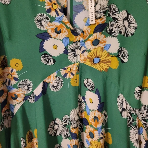 Uncle Frank Bohemian Boho Whimiscal Floral Green Peasant Dress. Size L - Picture 3 of 9